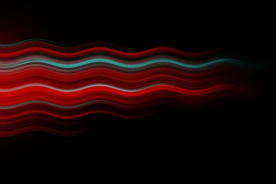 a red and blue wave on a black background